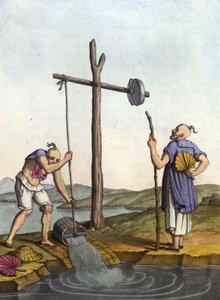 Wasserbewässerungssystem in China - in Le costume ancien et moderne von J. Ferrario, ed. Mailand