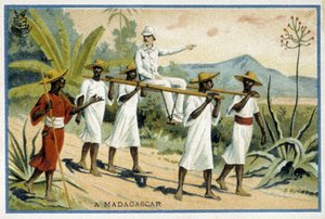 Weißer Kolonist im Rollstuhl, Madagaskar - Chromo von Unknown artist