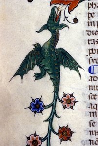 Geflügelter Drache, Caspic, auf einem Manuskript aus dem 14. Jahrhundert Mailand, Biblioteca Nazionale Braidense. von Unknown artist