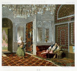 Frauen in einem Wohnzimmer in Persien - in „Le costume historique“ von Racinet