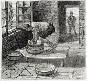 Arbeit des Tomme von einem Käsemacher aus der Auvergne - in „Die Wunder der Industrie“ von Louis Figuier von Unknown artist