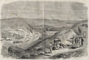 Arbeiten am Suezkanal 1864 - Baustelle und Bohrarbeiten am Suezkanal 1864 (Chaluf Tranchee)