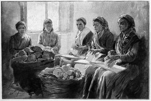 Arbeiter beim Entasten von Bimsstein. Lipari, Sizilien, Gravur des 19. Jahrhunderts von Unknown artist