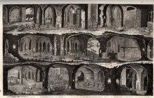Arbeiten in der Salzmine von Wieliczka - Bergbaustadt in Polen - Ansicht der unterirdischen Arbeiten in den Salzminen von Wieliska, in Galizien - Gravur in 