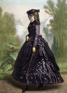 Junge Frau in strenger und dunkler Kleidung (Witwe) - Lithografie, Mitte 19. Jahrhundert