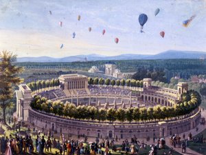 Ballonereignis in Mailand im Jahr 1830. Anonyme Aquarell von 1830. von Unknown artist