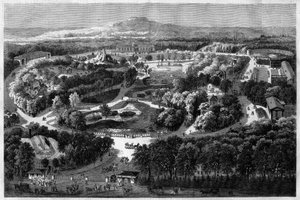 Gesamtansicht des Akklimatisierungsgartens im Bois de Boulogne, angeboten und eingeweiht von Napoleon III im Jahr 1860, kombiniert Natur, üppige Flora und exotische Tiere, in l