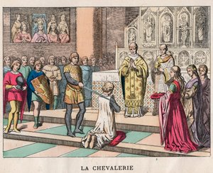 Ritterschlag - La Chivalerie - Weihe eines Ritters - Gravur Ende des 19. Jahrhunderts in „Nos Gires Nationales - Images et récits“ von Unknown artist