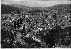 Ansicht der Stadt Sarajevo im Jahr 1894 - Ansicht der Stadt Sarajevo im Jahr 1894 - Gravur von Unknown artist