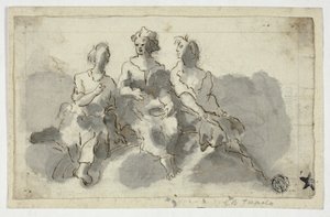 Drei sitzende Figuren (recto); Sitzender Mann im Profil (verso)
