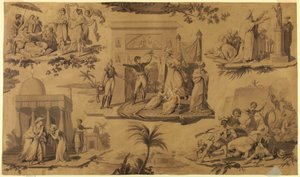 Zeichnung, Cartoon für bedruckten Baumwollstoff: Die Franzosen in Ägypten [Les Francais en Egypte], ca. 1815 von Unknown artistUnknown artist