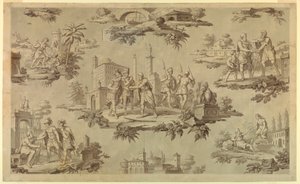 Zeichnung, Cartoon für Baumwoll-Druck: Das Leben des Belisaire [La Vie de Bélisaire], ca. 1820 von Unknown artistUnknown artist