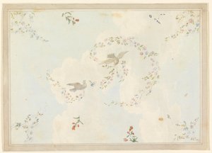 Zeichnung, Deckengestaltung mit Tauben und Blumengirlanden, möglicherweise für die Eingangshalle, 1815–1822 von Unknown artistUnknown artist