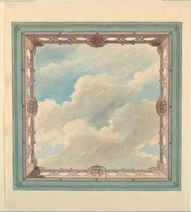Zeichnung, Deckendesign mit Gitterbalkon und offenem Himmel, möglicherweise für Wintergarten/Musikzimmer oder Speisesaal, ca. 1820 von Unknown artistUnknown artist