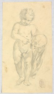 Zeichnung, Kind mit einem Schädel, 16.–19. Jahrhundert von Unknown artistUnknown artist