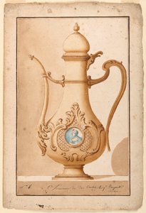 Zeichnung, Kaffeekanne mit emailliertem Medaillon, 1700–1725 von Unknown artistUnknown artist