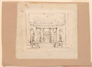 Vorhangdesign, geschwungenes Tor antike Architektur, frühes 19. Jh. von Unknown artistUnknown artist