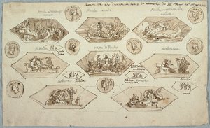 Zeichnung, Dekoration für die Decke eines Schlafzimmers in der Villa Aldini, Montmorency, 1813 von Unknown artistUnknown artist