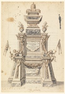 Zeichnung, Entwurf für einen Katafalk für den Gedenkgottesdienst eines Papstes, wahrscheinlich Clemens XI., 1721 von Unknown artistUnknown artist
