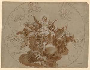 Zeichnung, Entwurf für eine Decke mit der Himmelfahrt der Jungfrau, 1700–1730 von Unknown artistUnknown artist
