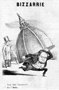 - Was machen Sie, Herr? - Ich mache Italien (Cavour mit der Kuppel von Florenz) satirische Gravur von Il Fischietto