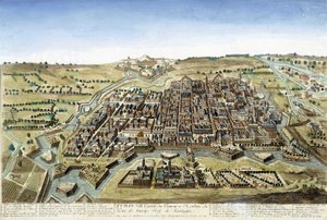 Gravur des 18. Jahrhunderts, die die Stadt Turin darstellt