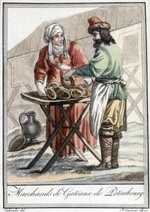 Teller aus dem 19. Jahrhundert, der einen russischen Mann, Kuchenhändler in Petersburg, darstellt von Unknown artist