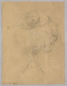 Ein Junge, der eine Ziege treibt von Unknown artist