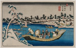 Fernansicht von Schnee am Sumida-Fluss in Edo