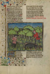 Ein Jäger verwundet ein Wildschwein in einer Grube