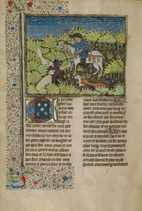 Ein Jäger und Hunde töten einen Wildschwein von Unknown artist