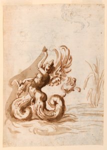 Ein geflügelter Mer-Hermaphrodit und Skizzen für eine Schale von Unknown artist
