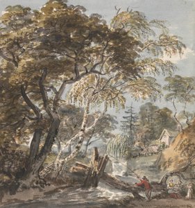 Ein Waldstrom mit Angler von Unknown artist
