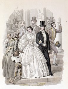 Eine bürgerliche Hochzeit, Gravur von 1860. von Unknown artist