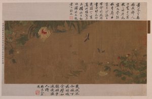 Ein Gartenstück: Blumen, kämpfende Heuschrecken, Ameisen und andere Insekten von Unknown artist