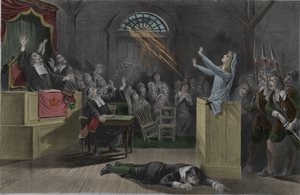 Ein Blitz verbrennt die Ketten einer Hexe während ihrer Prozesse in Salem von Unknown artist