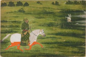 Ein berittener Mann jagt Vögel mit einem Falken von Unknown artist