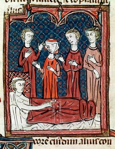 Ein Patient im Bett, umgeben von Ärzten (Miniatur) von Unknown artist