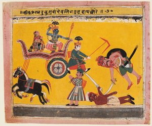 Entführung von Rukmini: Krishna fesselt die Hände von Rukma, aus einem Bhagavata Purana von Unknown artist