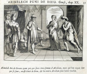 Abimelech gibt Sarah an Abraham - Bibel, Gravur von Unknown artist