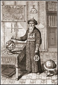 Adam Schall, Astronom (1592-1666) in Mandarin-Kostüm, mit Erd- und Himmelsgloben und Astrolabium - in China von Athanase Kircher von Unknown artist