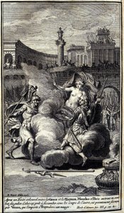 Nach einem feierlichen Abkommen zwischen den Griechen und den Trojanern traten Menelaos und Paris in einen Einzelkampf. Dieser, bereit unter den Schlägen des anderen zu erliegen, wird von Venus gerettet, die ihn in einer Wolke nach Troja bringt. Illustrati von Unknown artist