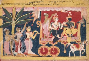 Akrura fährt Krishna und Balarama nach Mathura (Isarda Bhagavata Purana) von Unknown artist