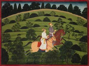 Akrura reitet nach Dwarka, Seite aus dem großen Basohli Bhagavata Purana von Unknown artist