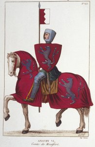 Amaury VI., Graf von Montfort (ca. 1192 - ca. 1241), verlor einen Teil der Eroberungen seines Vaters Simon IV. und trat seine Rechte im Süden an den König von Frankreich, Ludwig VIII., ab. Gravur aus dem Jahr 1830. von Unknown artist