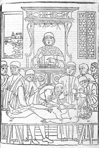 Anatomische Dissektion. Gravur aus einem medizinischen Traktat von Gerolamo Cardano, Florenz. von Unknown artist