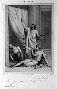 Antigone Akt V, Szene 6. Italienische Tragödie von Vittorio Alfieri, geschrieben 1783 nach der griechischen Mythologie. Gravur des 18. Jahrhunderts von Unknown artist
