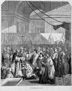 Taufe von Clovis durch Anastasius II. in der Kathedrale von Reims am 25. Dezember 498 - in „Histoire des papes“, Bd. 1, Maurice Lachatre von Unknown artist