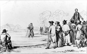 Taufe der Anabaptisten mit vollständigem Eintauchen ins Wasser