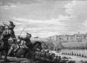 Schlacht von Poitiers zwischen der Armee von Karl Martell und den Sarazenen, 732. Gravur aus dem 18. Jahrhundert von Unknown artist